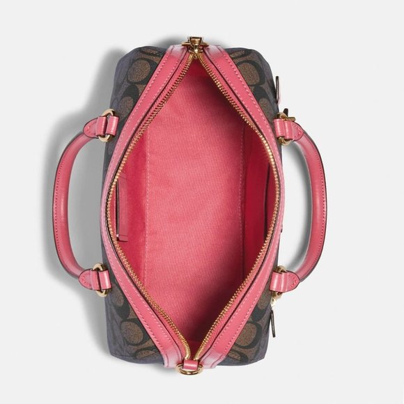 NEW Coach Rowan Medium Satchel Brown & Watermelon Signature Crossbody Handbag - Picture 6 of 7